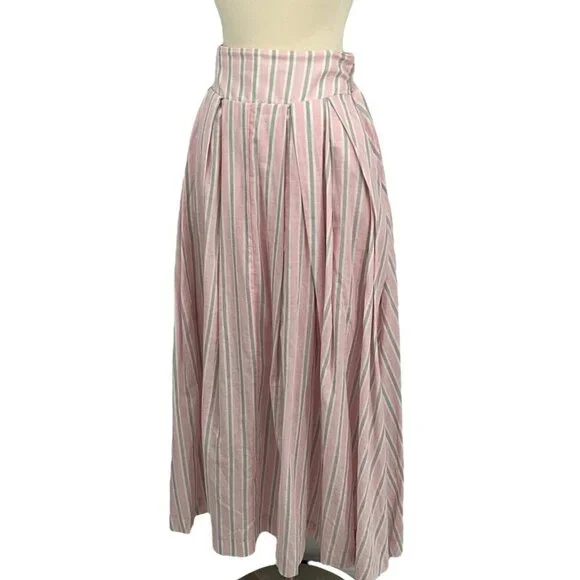 Mable Size S Sydney Square Neck Top & Skirt Set Pink Grey Stripe 100% Cotton - Picture 13 of 16